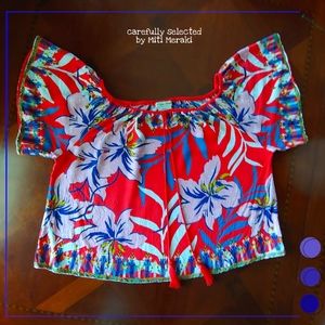 Flying Tomato Tropical Hibiscus Peasant Shirt